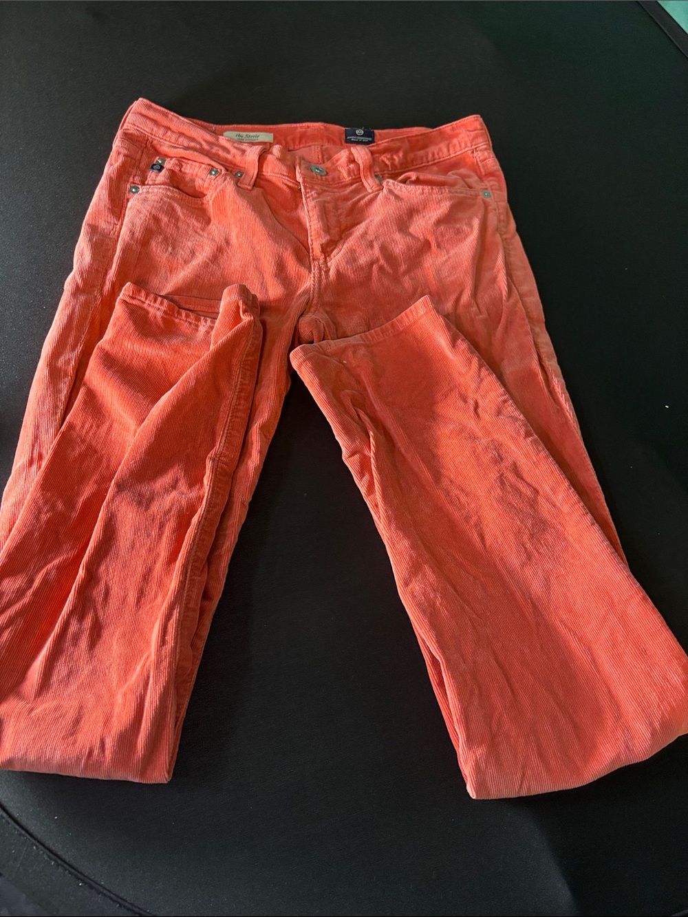 Ag Adriano Goldschmied the Stevie Coral-Orange Corduroy Straight Jeans